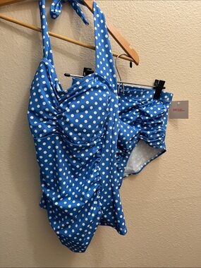 Ruby Ribbon Blue and White Polka Dot Tankini Set